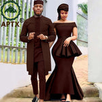 African Couple Set – Women’s Off-Shoulder Mermaid Dress & Men’s 3-Piece Suit - Free Delivery Worldwide only at Flexi Africa