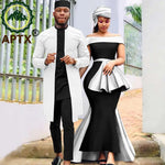African Couple Set – Women’s Off-Shoulder Mermaid Dress & Men’s 3-Piece Suit - Free Delivery Worldwide only at Flexi Africa