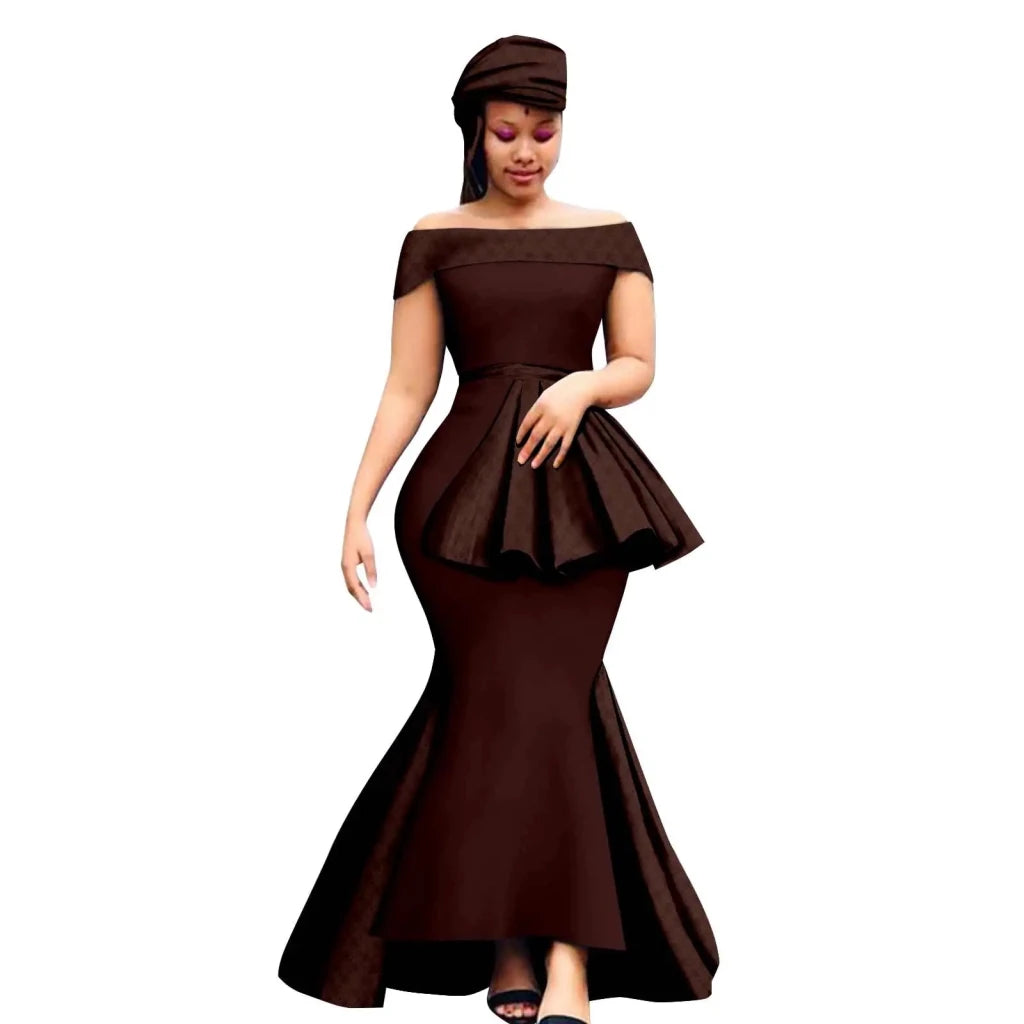 African Couple Set – Women’s Off-Shoulder Mermaid Dress & Men’s 3-Piece Suit - Free Delivery Worldwide only at Flexi Africa
