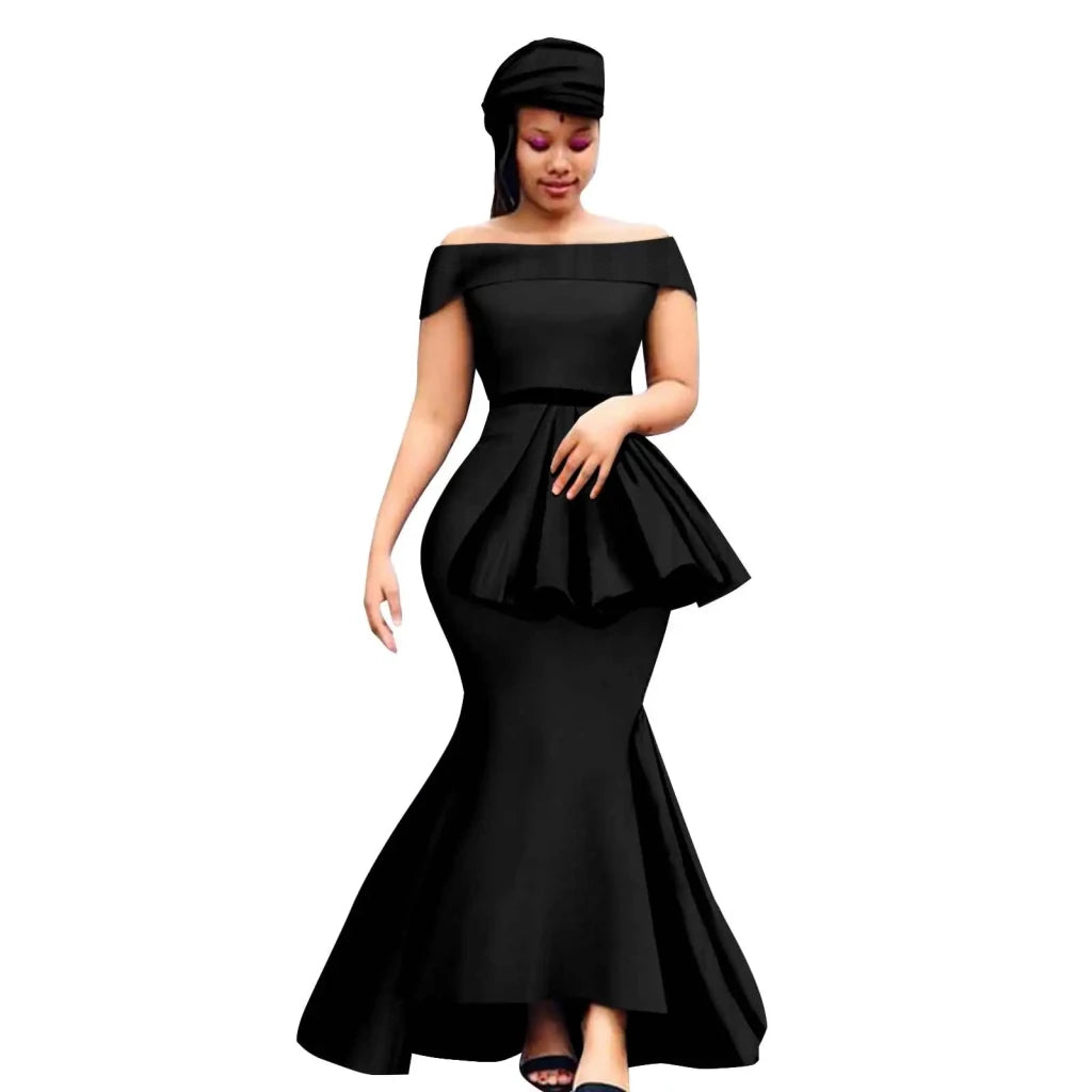 African Couple Set – Women’s Off-Shoulder Mermaid Dress & Men’s 3-Piece Suit - Free Delivery Worldwide only at Flexi Africa