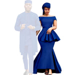 African Couple Set – Women’s Off-Shoulder Mermaid Dress & Men’s 3-Piece Suit - Free Delivery Worldwide only at Flexi Africa