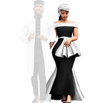 African Couple Set – Women’s Off-Shoulder Mermaid Dress & Men’s 3-Piece Suit - Free Delivery Worldwide only at Flexi Africa