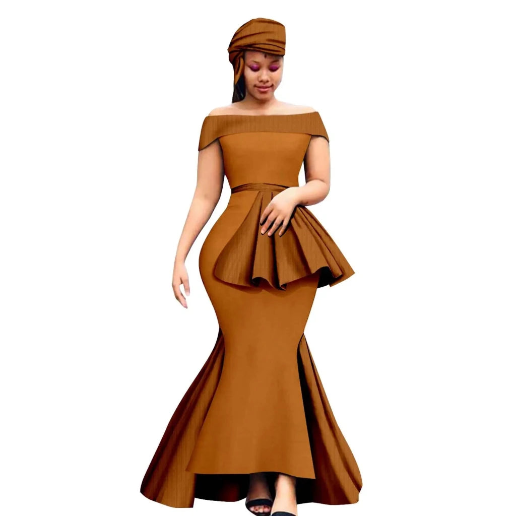 African Couple Set – Women’s Off-Shoulder Mermaid Dress & Men’s 3-Piece Suit - Free Delivery Worldwide only at Flexi Africa
