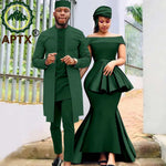 African Couple Set – Women’s Off-Shoulder Mermaid Dress & Men’s 3-Piece Suit - Free Delivery Worldwide only at Flexi Africa