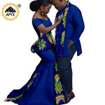 African Couples Matching Outfits – Bazin Riche Mermaid Dress - Free Delivery Worldwide only at Flexi Africa