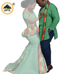African Couples Matching Outfits – Bazin Riche Mermaid Dress - Free Delivery Worldwide only at Flexi Africa