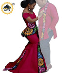 African Couples Matching Outfits – Bazin Riche Mermaid Dress - Free Delivery Worldwide only at Flexi Africa