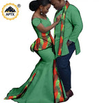 African Couples Matching Outfits – Bazin Riche Mermaid Dress - Free Delivery Worldwide only at Flexi Africa