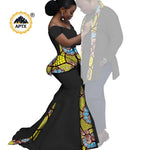 African Couples Matching Outfits – Bazin Riche Mermaid Dress - Free Delivery Worldwide only at Flexi Africa