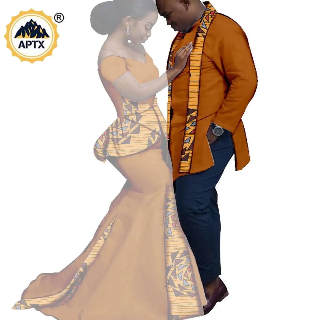 African Couples Matching Outfits – Bazin Riche Mermaid Dress - Free Delivery Worldwide only at Flexi Africa