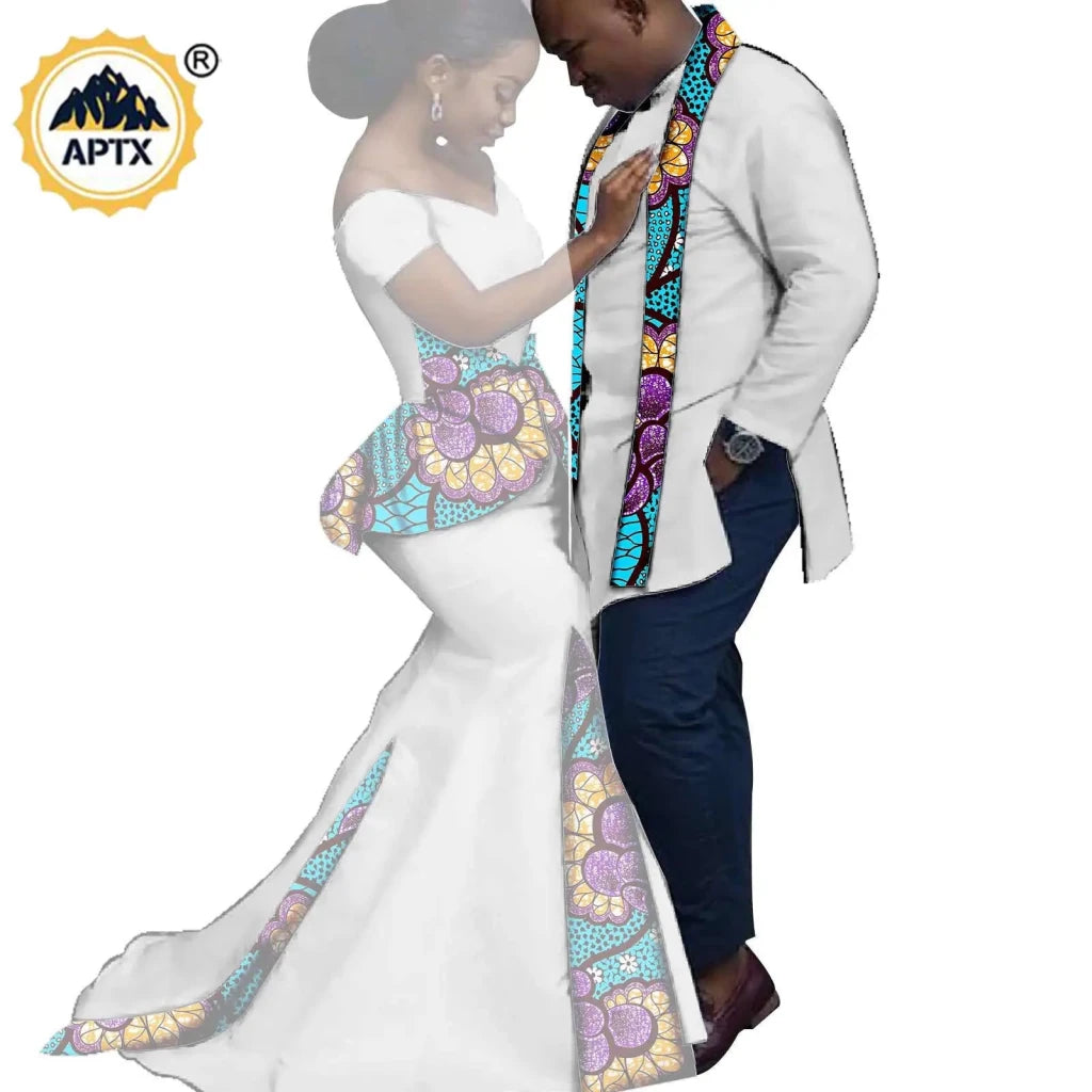 African Couples Matching Outfits – Bazin Riche Mermaid Dress - Free Delivery Worldwide only at Flexi Africa
