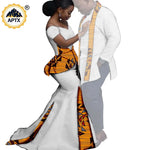 African Couples Matching Outfits – Bazin Riche Mermaid Dress - Free Delivery Worldwide only at Flexi Africa