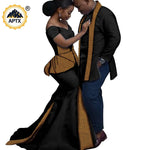 African Couples Matching Outfits – Bazin Riche Mermaid Dress - Free Delivery Worldwide only at Flexi Africa