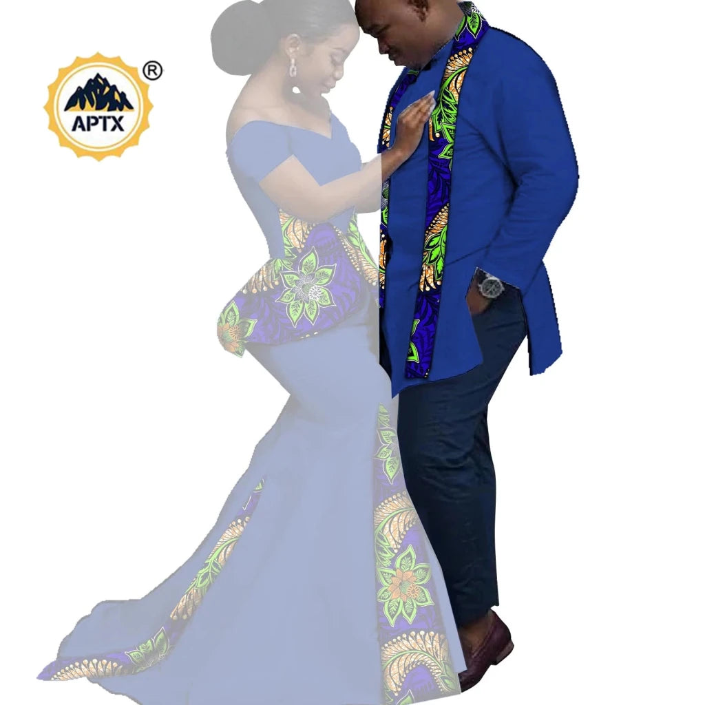 African Couples Matching Outfits – Bazin Riche Mermaid Dress - Free Delivery Worldwide only at Flexi Africa