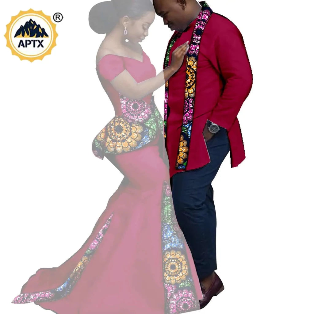 African Couples Matching Outfits – Bazin Riche Mermaid Dress - Free Delivery Worldwide only at Flexi Africa