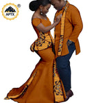 African Couples Matching Outfits – Bazin Riche Mermaid Dress - Free Delivery Worldwide only at Flexi Africa