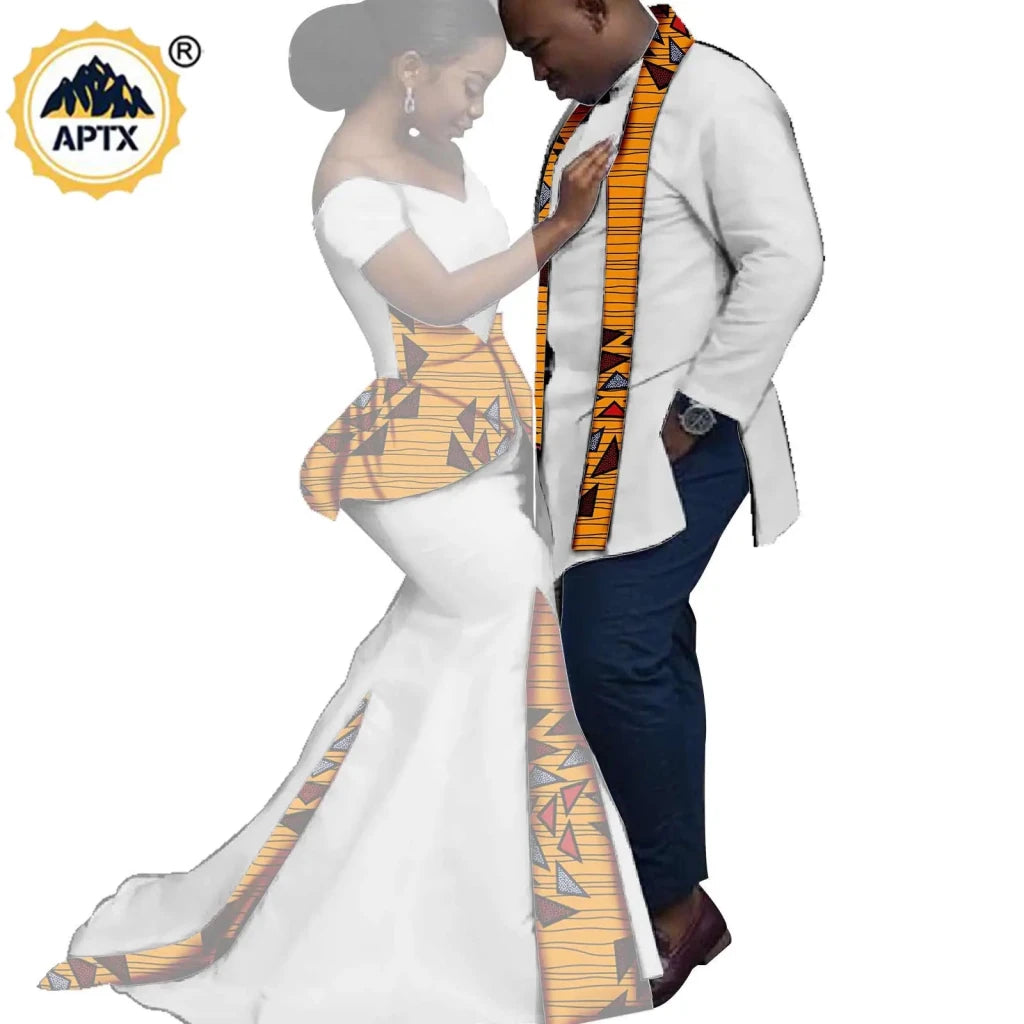 African Couples Matching Outfits – Bazin Riche Mermaid Dress - Free Delivery Worldwide only at Flexi Africa