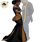 African Couples Matching Outfits – Bazin Riche Mermaid Dress - Free Delivery Worldwide only at Flexi Africa