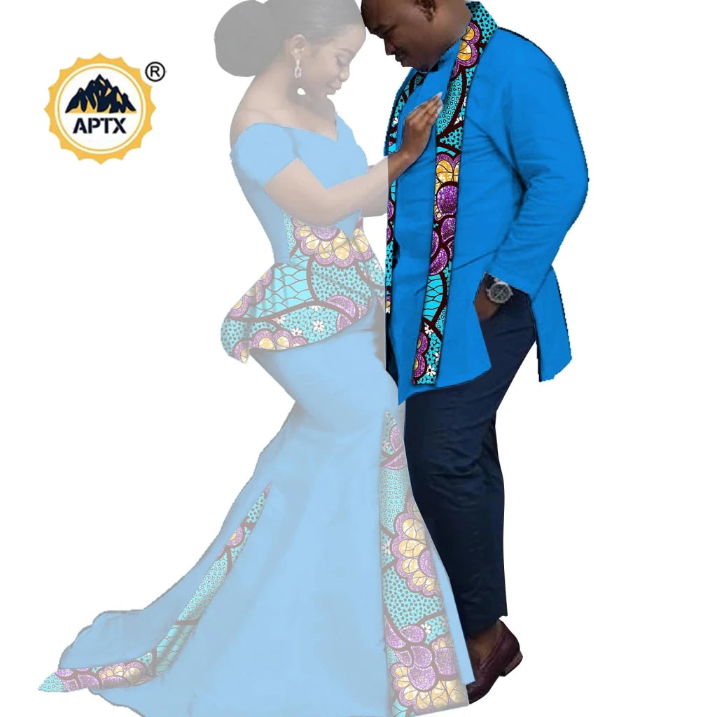 African Couples Matching Outfits – Bazin Riche Mermaid Dress - Free Delivery Worldwide only at Flexi Africa