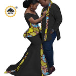 African Couples Matching Outfits – Bazin Riche Mermaid Dress - Free Delivery Worldwide only at Flexi Africa