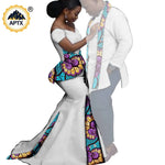 African Couples Matching Outfits – Bazin Riche Mermaid Dress - Free Delivery Worldwide only at Flexi Africa