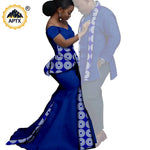 African Couples Matching Outfits – Bazin Riche Mermaid Dress - Free Delivery Worldwide only at Flexi Africa