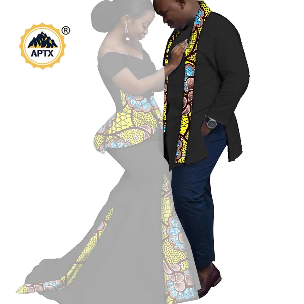 African Couples Matching Outfits – Bazin Riche Mermaid Dress - Free Delivery Worldwide only at Flexi Africa