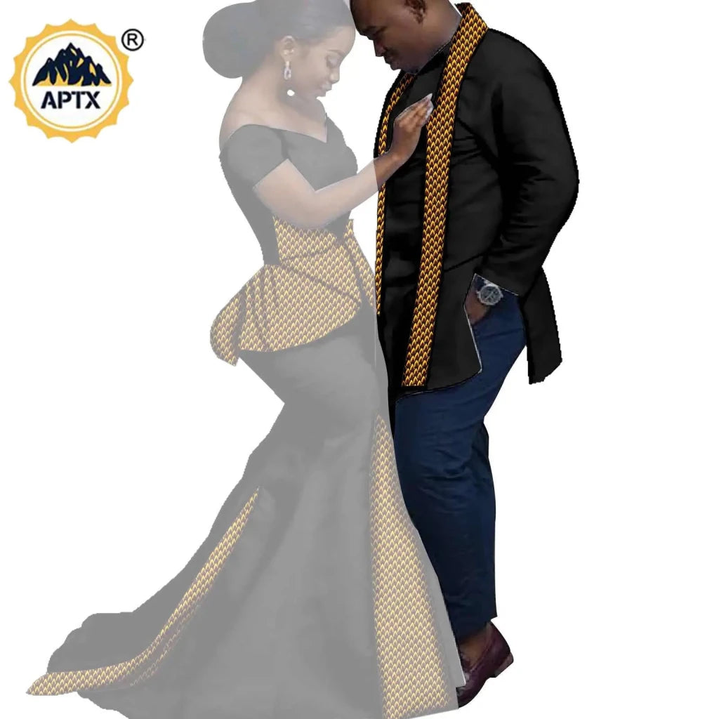 African Couples Matching Outfits – Bazin Riche Mermaid Dress - Free Delivery Worldwide only at Flexi Africa