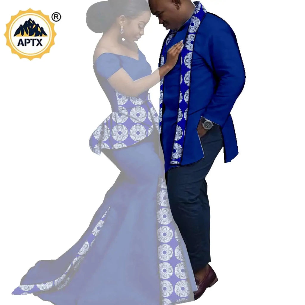 African Couples Matching Outfits – Bazin Riche Mermaid Dress - Free Delivery Worldwide only at Flexi Africa