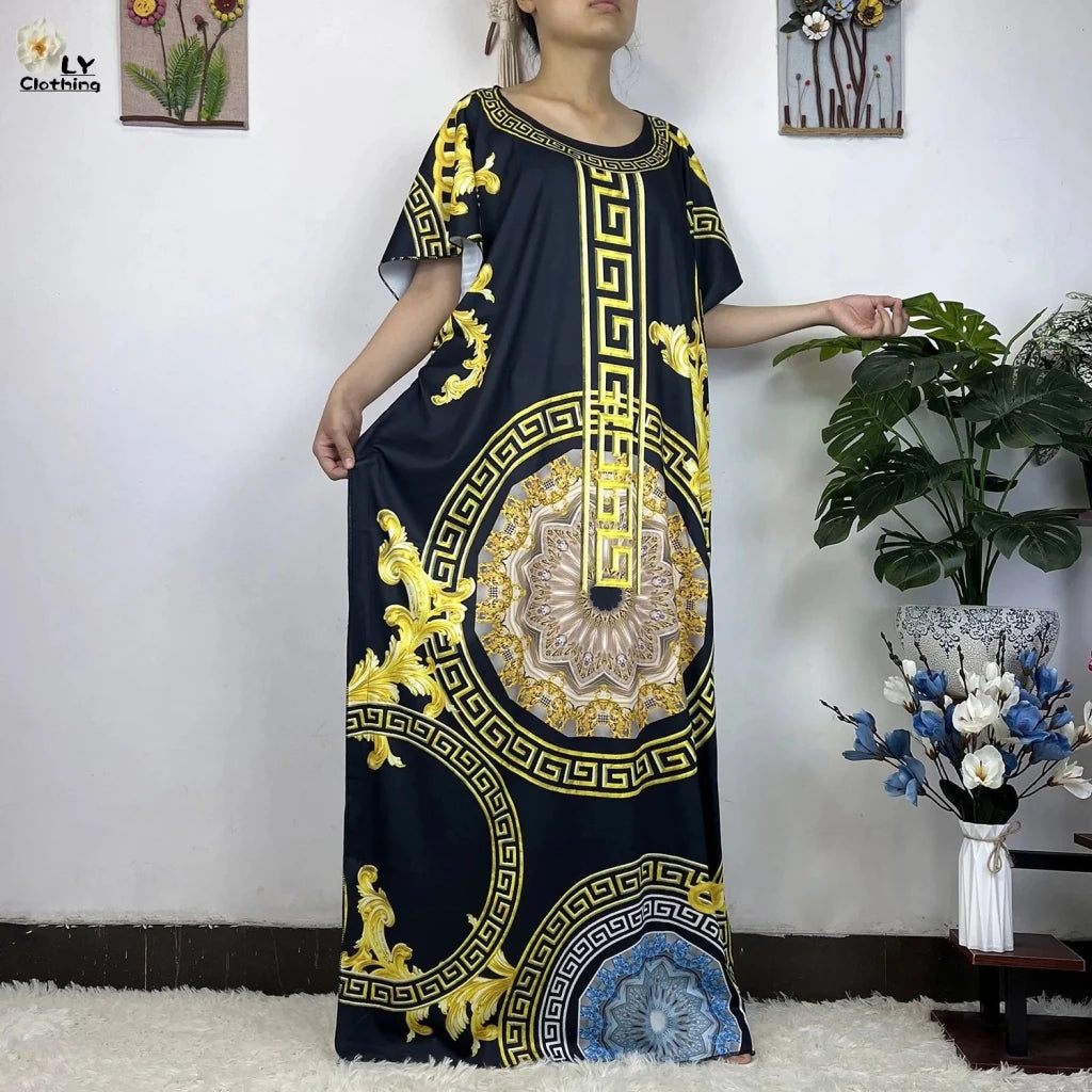 African Dashiki Floral Cotton Maxi Dress – Casual Summer Abaya - Free Delivery Worldwide only at Flexi Africa