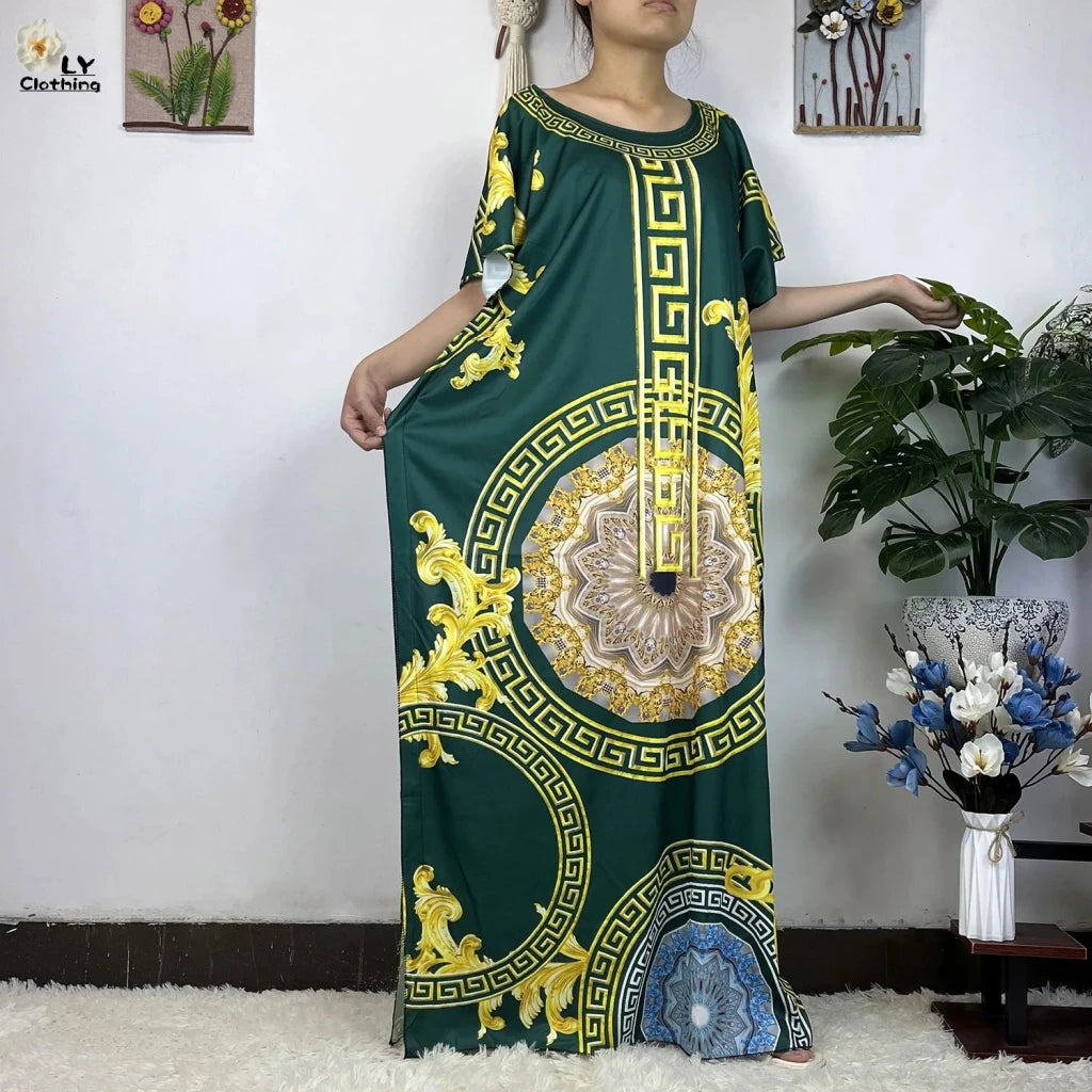 African Dashiki Floral Cotton Maxi Dress – Casual Summer Abaya - Free Delivery Worldwide only at Flexi Africa