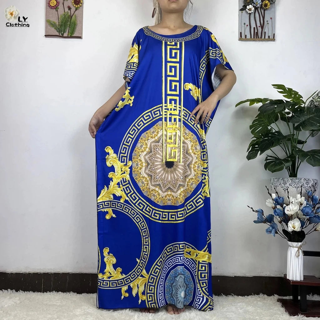 African Dashiki Floral Cotton Maxi Dress – Casual Summer Abaya - Free Delivery Worldwide only at Flexi Africa