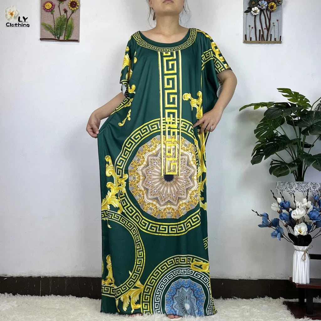 African Dashiki Floral Cotton Maxi Dress – Casual Summer Abaya - Free Delivery Worldwide only at Flexi Africa