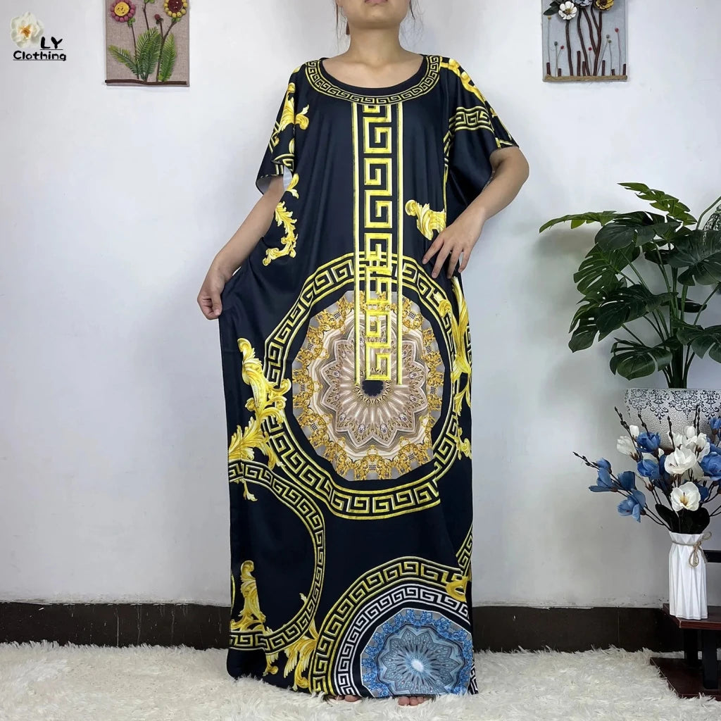 African Dashiki Floral Cotton Maxi Dress – Casual Summer Abaya - Free Delivery Worldwide only at Flexi Africa