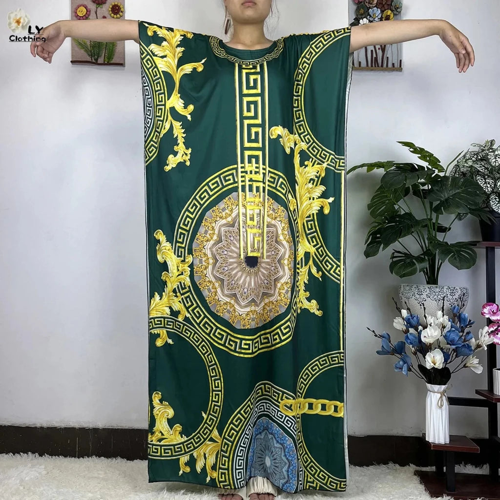African Dashiki Floral Cotton Maxi Dress – Casual Summer Abaya - Free Delivery Worldwide only at Flexi Africa