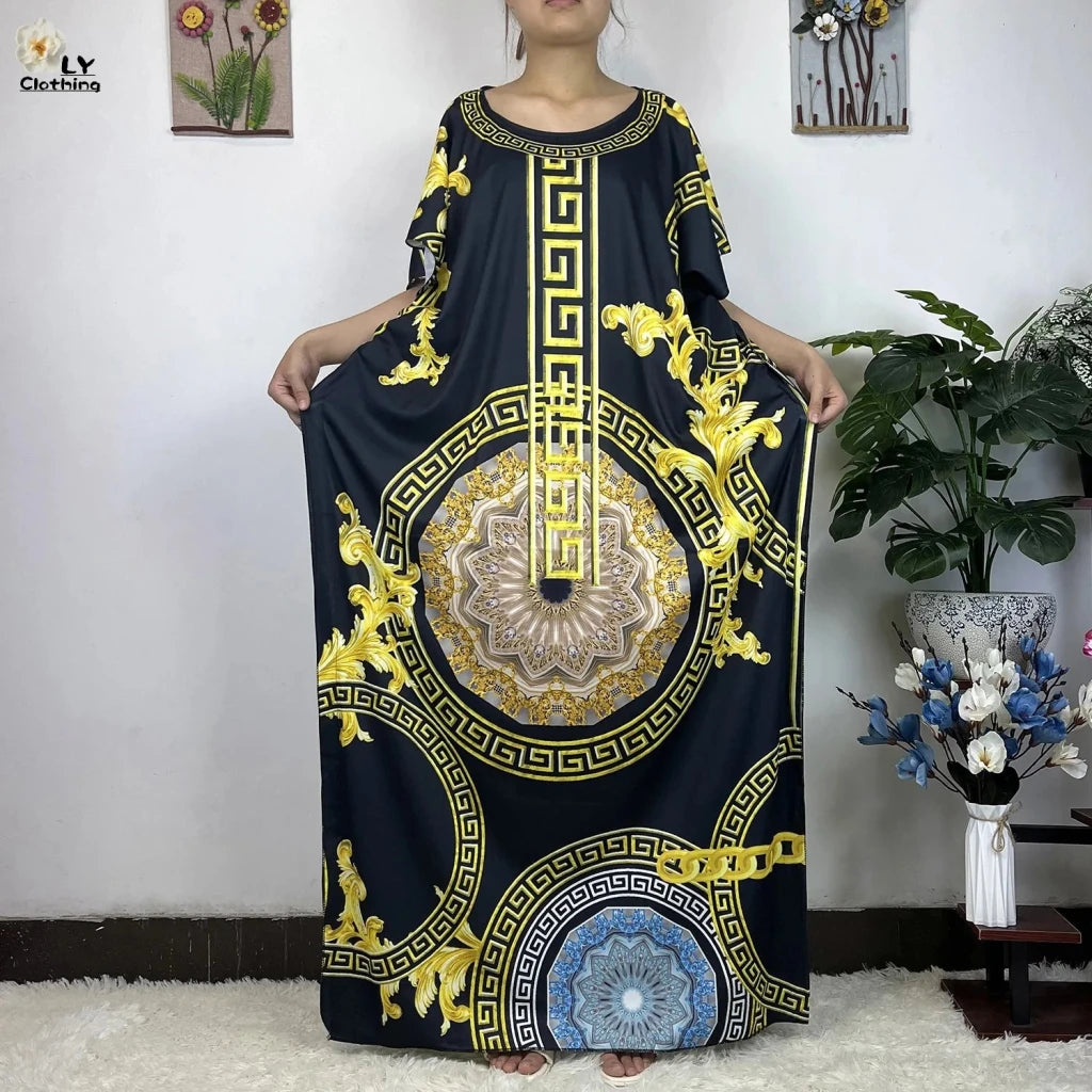 African Dashiki Floral Cotton Maxi Dress – Casual Summer Abaya - Free Delivery Worldwide only at Flexi Africa