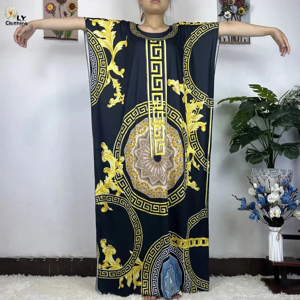 African Dashiki Floral Cotton Maxi Dress – Casual Summer Abaya - Free Delivery Worldwide only at Flexi Africa