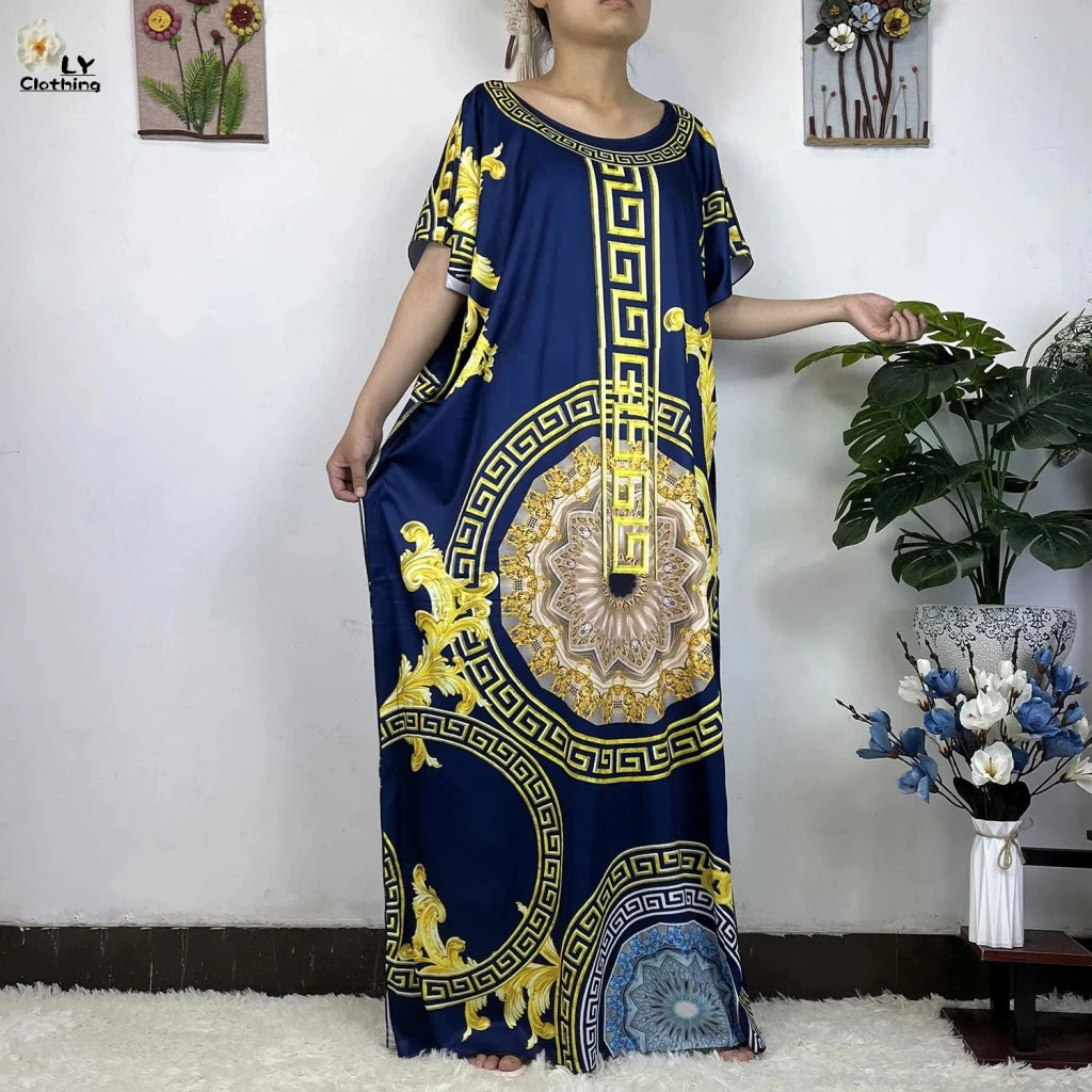 African Dashiki Floral Cotton Maxi Dress – Casual Summer Abaya - Free Delivery Worldwide only at Flexi Africa