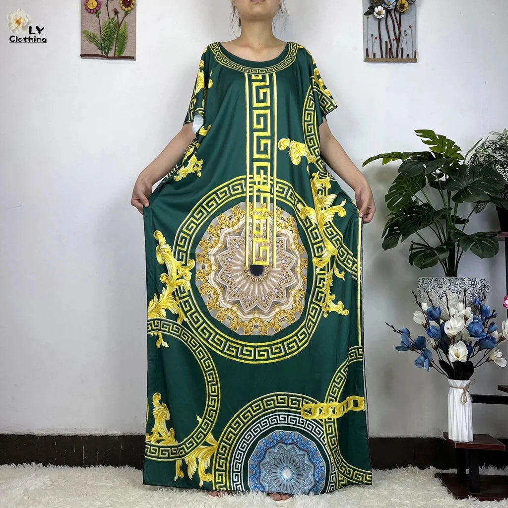 African Dashiki Floral Cotton Maxi Dress – Casual Summer Abaya - Free Delivery Worldwide only at Flexi Africa