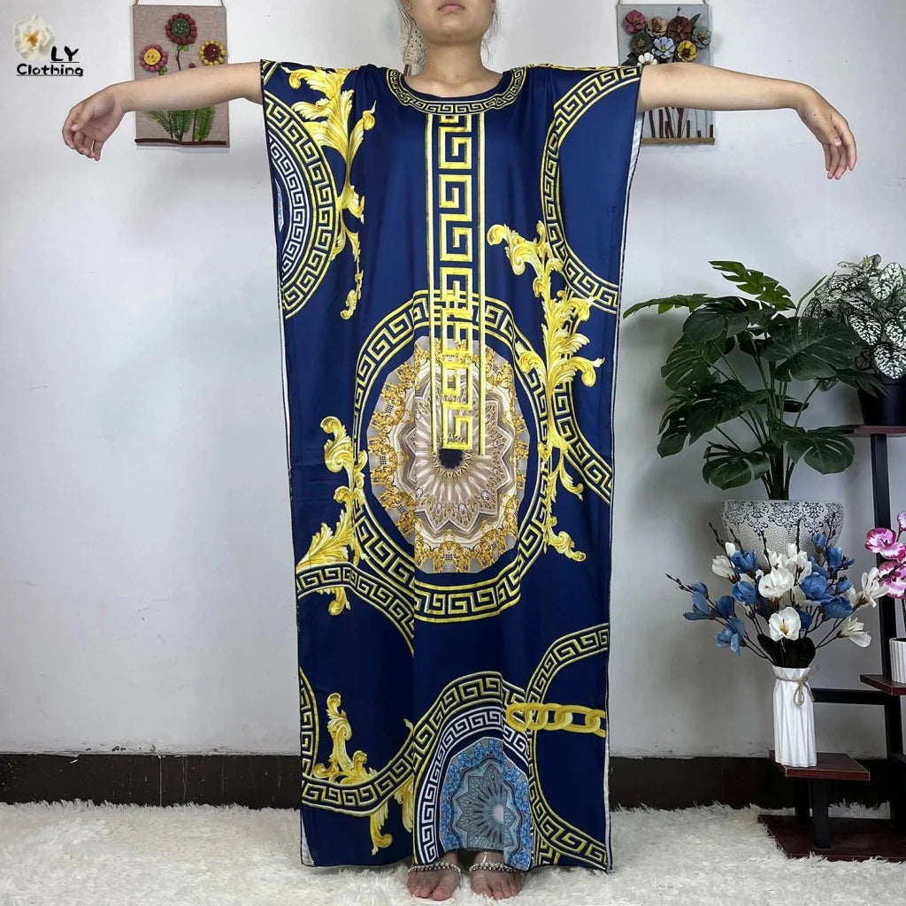 African Dashiki Floral Cotton Maxi Dress – Casual Summer Abaya - Free Delivery Worldwide only at Flexi Africa