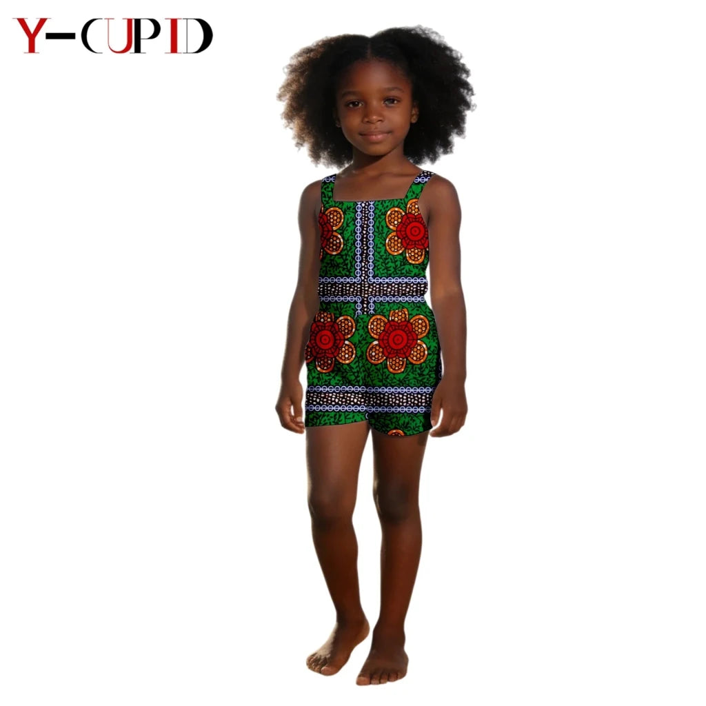 African Dashiki Jumpsuit for Girls – Kids Summer Cotton Bazin Riche Outfit - Free Delivery Worldwide only at Flexi Africa