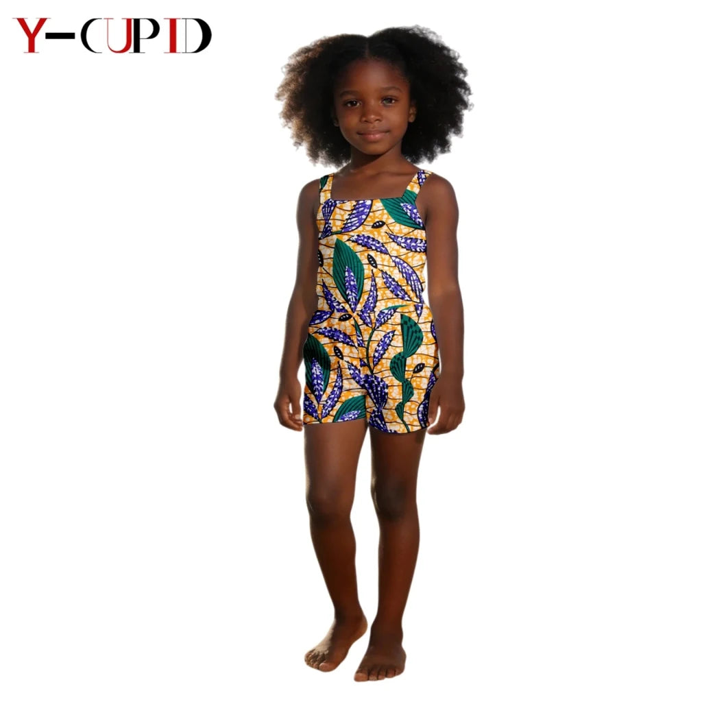 African Dashiki Jumpsuit for Girls – Kids Summer Cotton Bazin Riche Outfit - Free Delivery Worldwide only at Flexi Africa