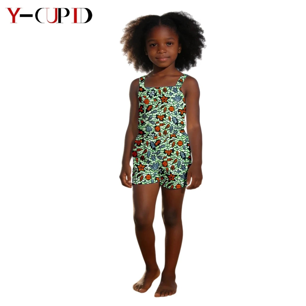 African Dashiki Jumpsuit for Girls – Kids Summer Cotton Bazin Riche Outfit - Free Delivery Worldwide only at Flexi Africa