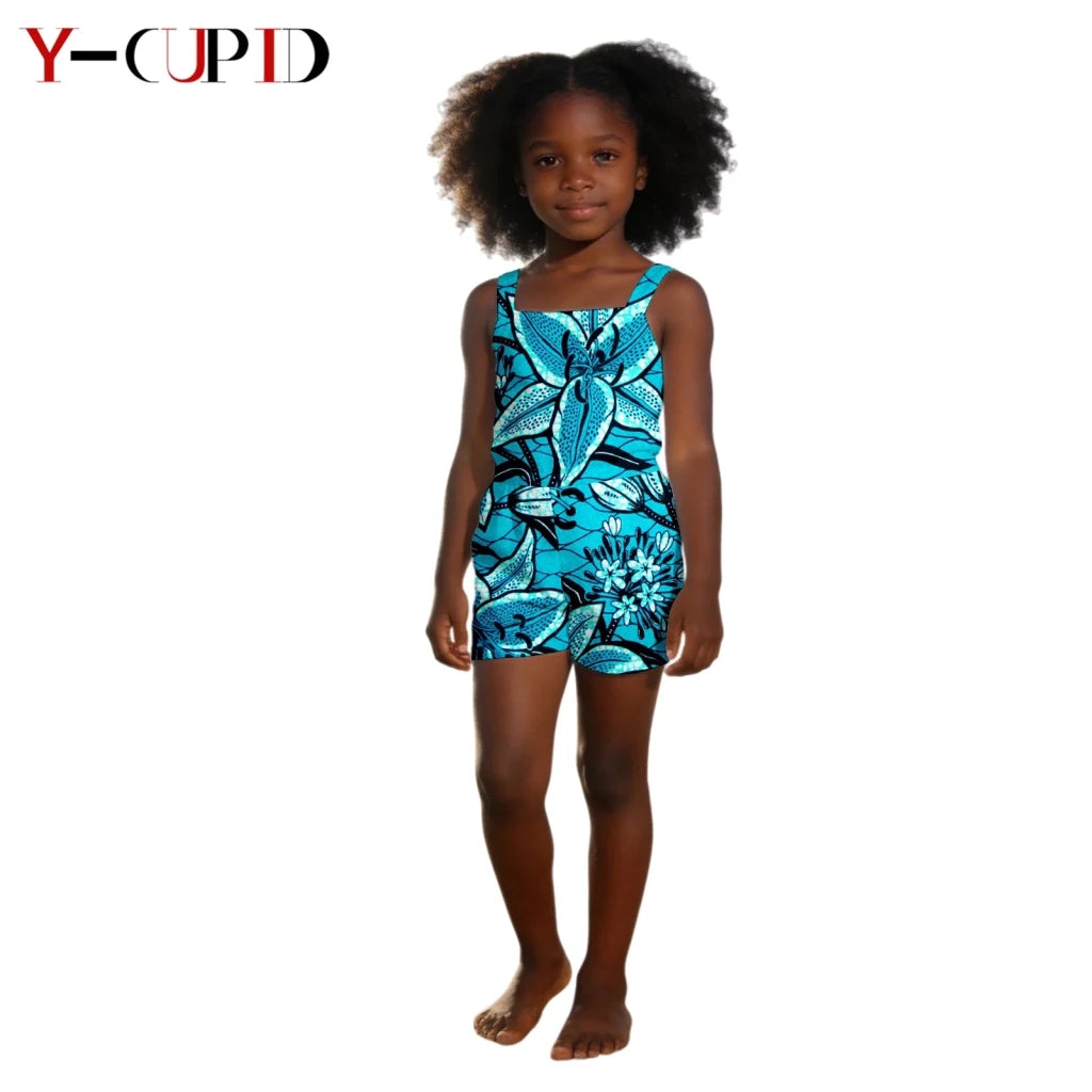 African Dashiki Jumpsuit for Girls – Kids Summer Cotton Bazin Riche Outfit - Free Delivery Worldwide only at Flexi Africa