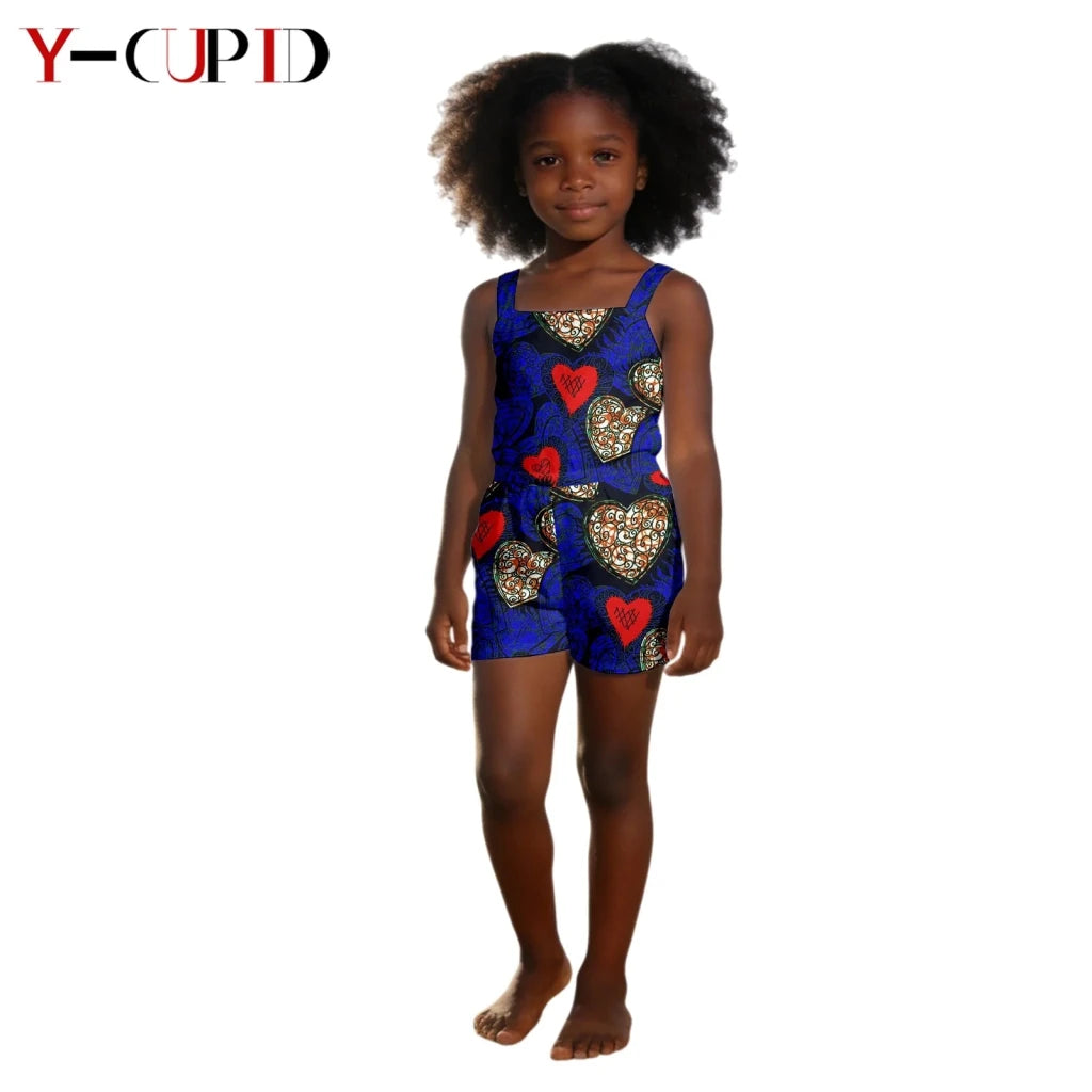 African Dashiki Jumpsuit for Girls – Kids Summer Cotton Bazin Riche Outfit - Free Delivery Worldwide only at Flexi Africa