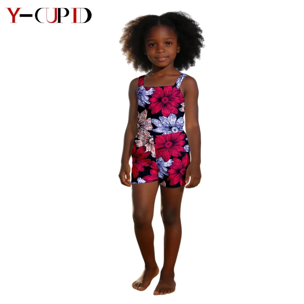 African Dashiki Jumpsuit for Girls – Kids Summer Cotton Bazin Riche Outfit - Free Delivery Worldwide only at Flexi Africa