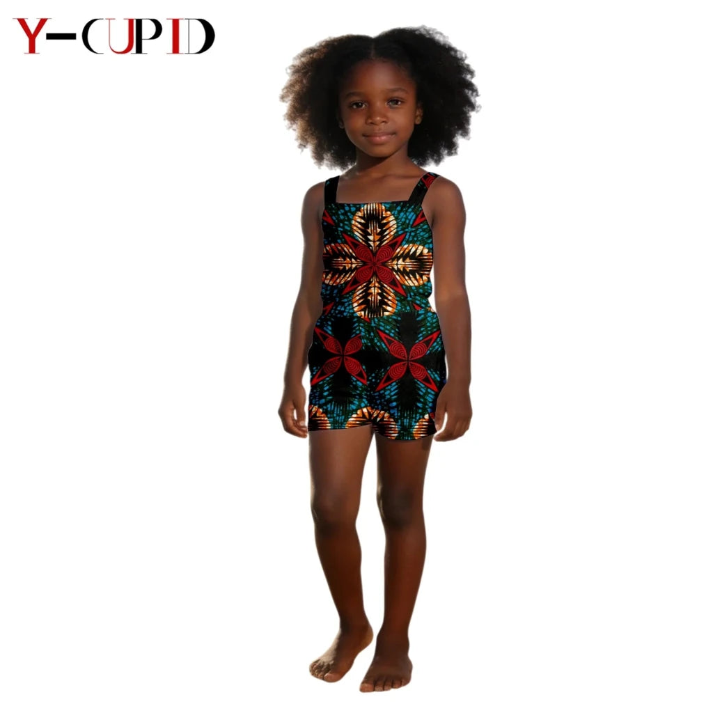 African Dashiki Jumpsuit for Girls – Kids Summer Cotton Bazin Riche Outfit - Free Delivery Worldwide only at Flexi Africa