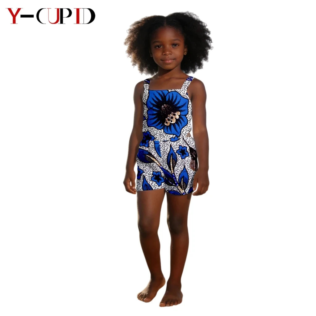 African Dashiki Jumpsuit for Girls – Kids Summer Cotton Bazin Riche Outfit - Free Delivery Worldwide only at Flexi Africa
