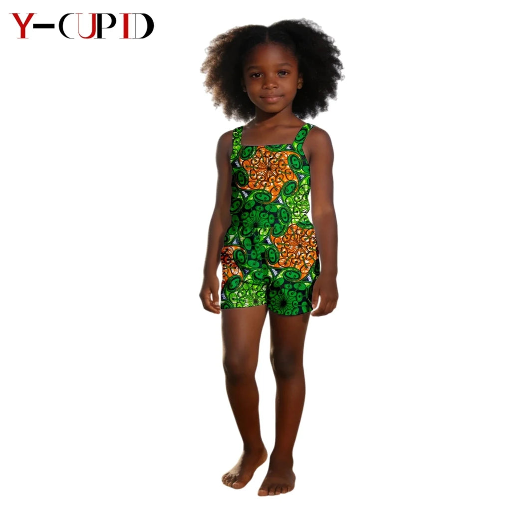 African Dashiki Jumpsuit for Girls – Kids Summer Cotton Bazin Riche Outfit - Free Delivery Worldwide only at Flexi Africa