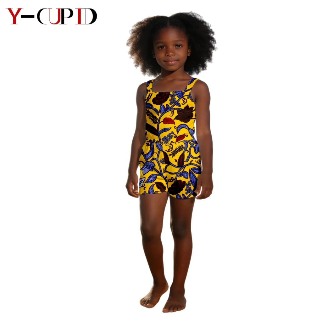 African Dashiki Jumpsuit for Girls – Kids Summer Cotton Bazin Riche Outfit - Free Delivery Worldwide only at Flexi Africa